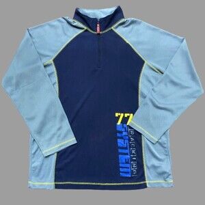 Bugle Boy Vintage 1/4 Zip Athletic Navy Grey Top Big & Tall Polyester Men's XXL